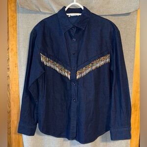 Vintage Hamilton size 12 blue cotton beaded button up shirt
